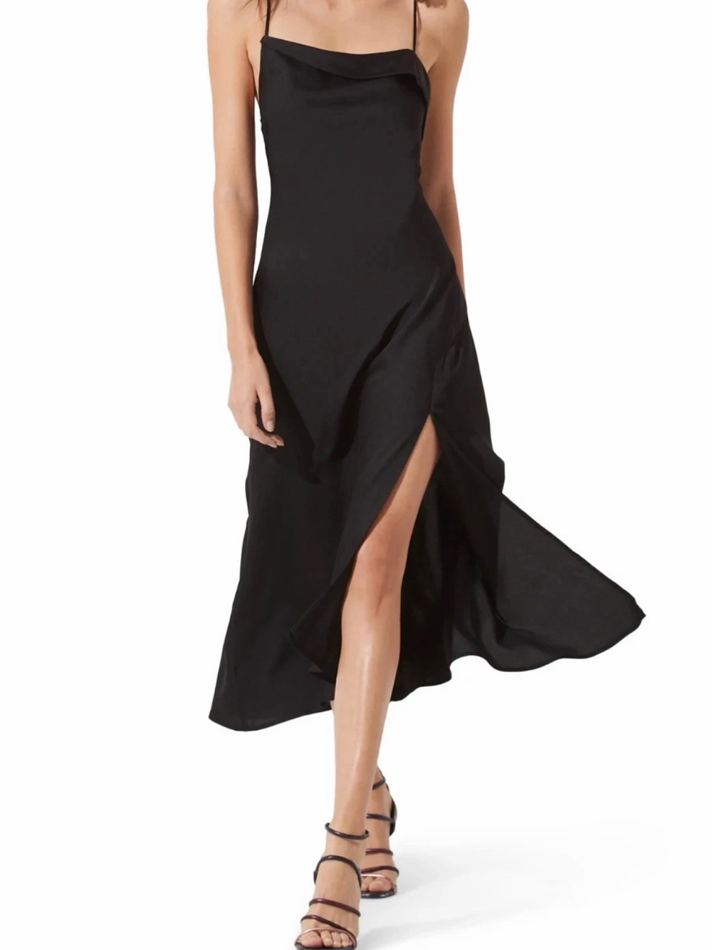 ASTR The Label Gaia Black Cowl Neck Midi Slip Dress M NWT